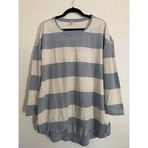 High Side Hem Blue White Striped Shirt